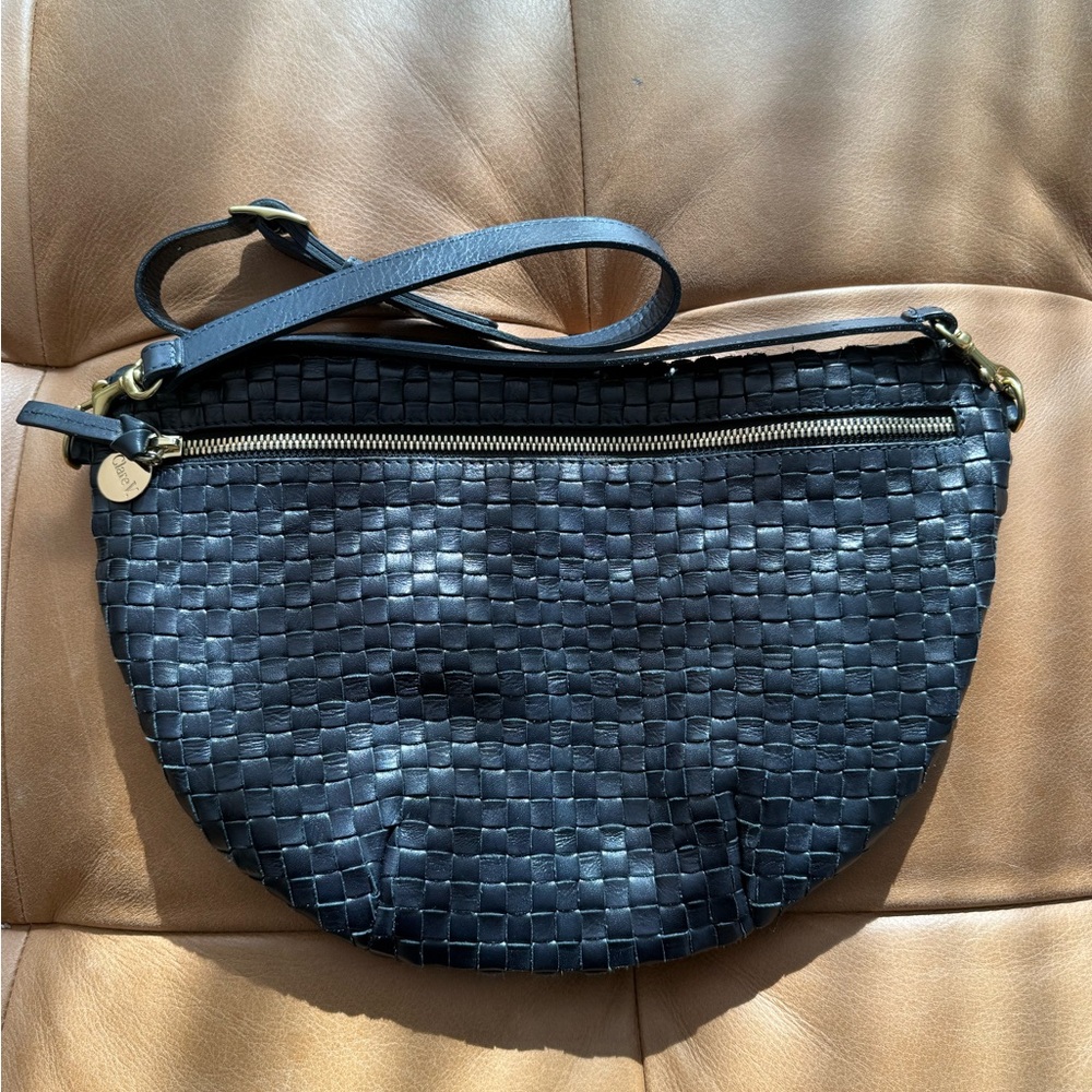 Clare V Midnight Blue Woven Leather Grande Fanny